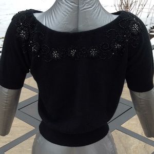 Vintage Beaded S Black Cashmere Sweater EUC